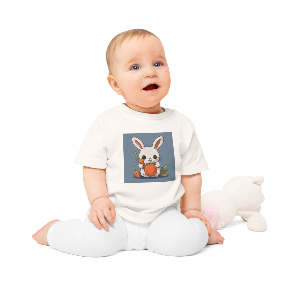 "Rabbit and Carrots" ORGANIC Baby T-Shirt Rabbit Cartoon Illustration Animal Kawaii Cute Graphic