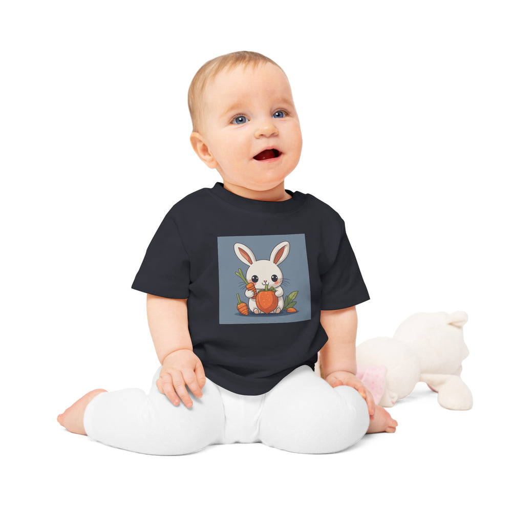 "Rabbit and Carrots" ORGANIC Baby T-Shirt Rabbit Cartoon Illustration Animal Kawaii Cute Graphic