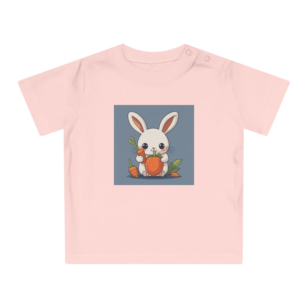 "Rabbit and Carrots" ORGANIC Baby T-Shirt Rabbit Cartoon Illustration Animal Kawaii Cute Graphic