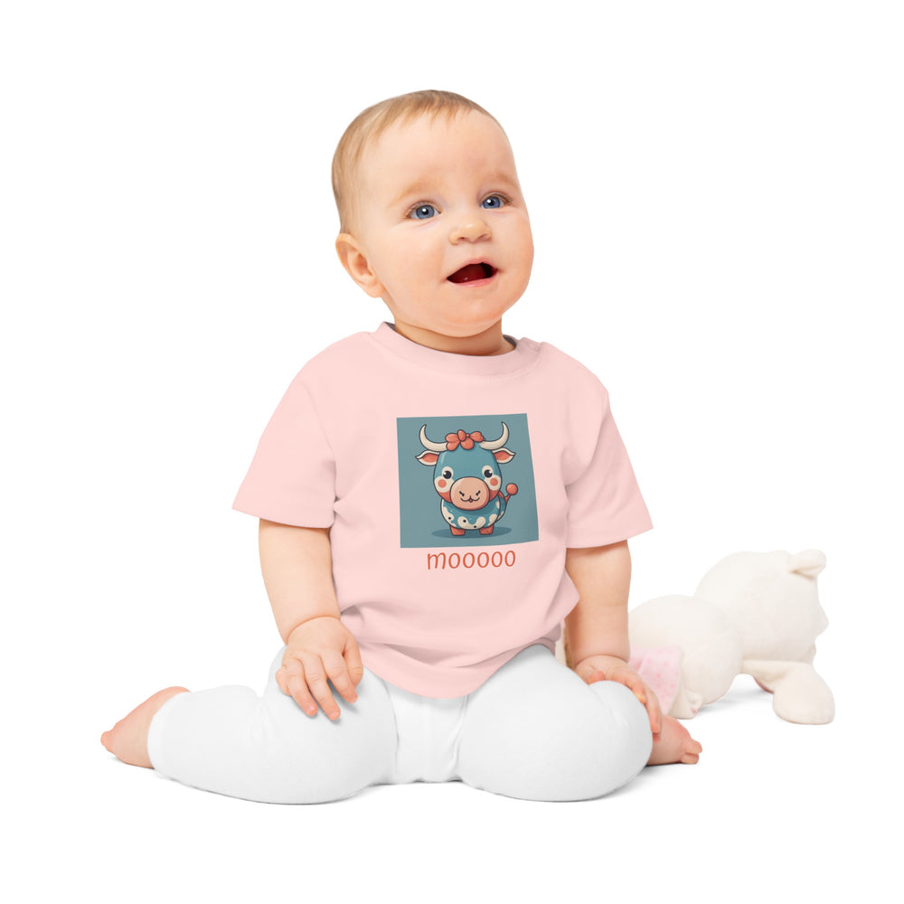 'MOO COW' ORGANIC Baby T-shirt infant soft eco-friendly nature Kawaii cows illustrative graphic gift present baby shower