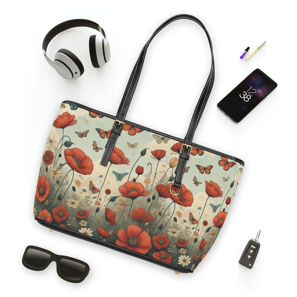 "Field of Poppies" Art House Couture Garden Vegan Leather Shoulder Bag