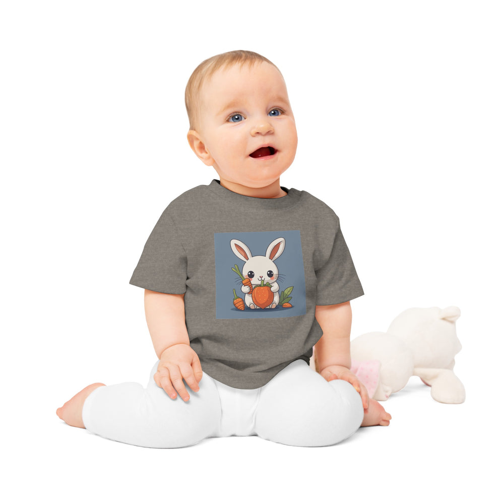 "Rabbit and Carrots" ORGANIC Baby T-Shirt Rabbit Cartoon Illustration Animal Kawaii Cute Graphic