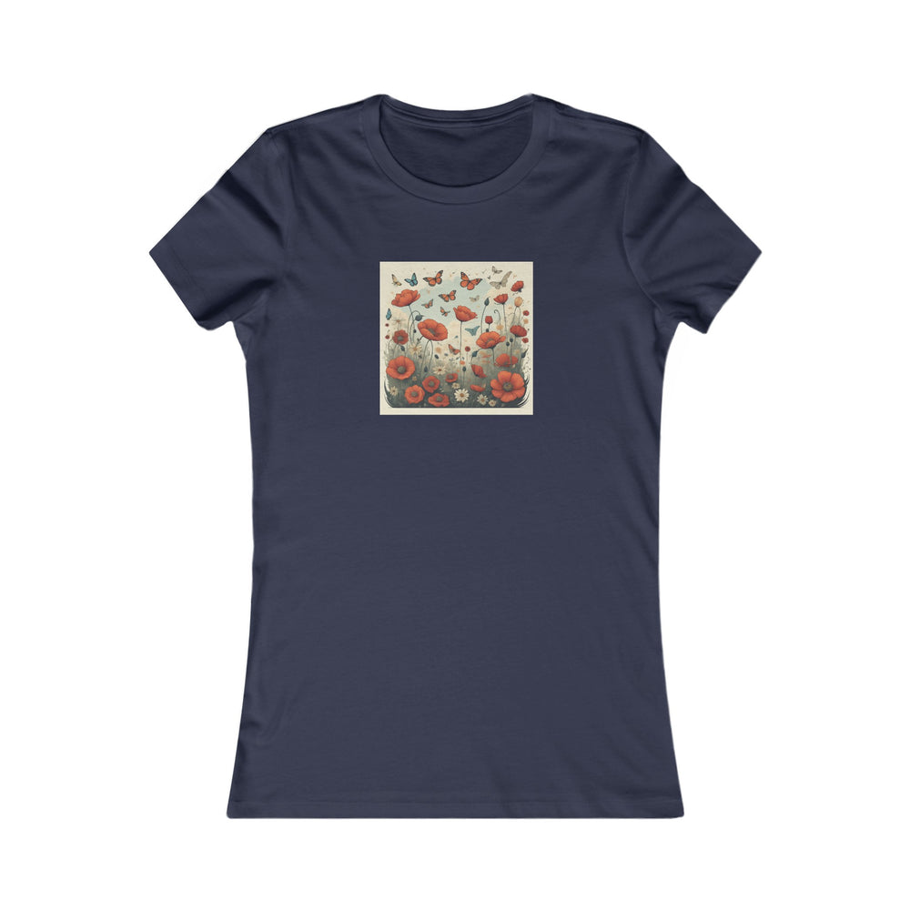 'Amongst the Poppies' Women's Favorite Cotton Premium Tee. Graphic, illustrative. Gardening and nature.