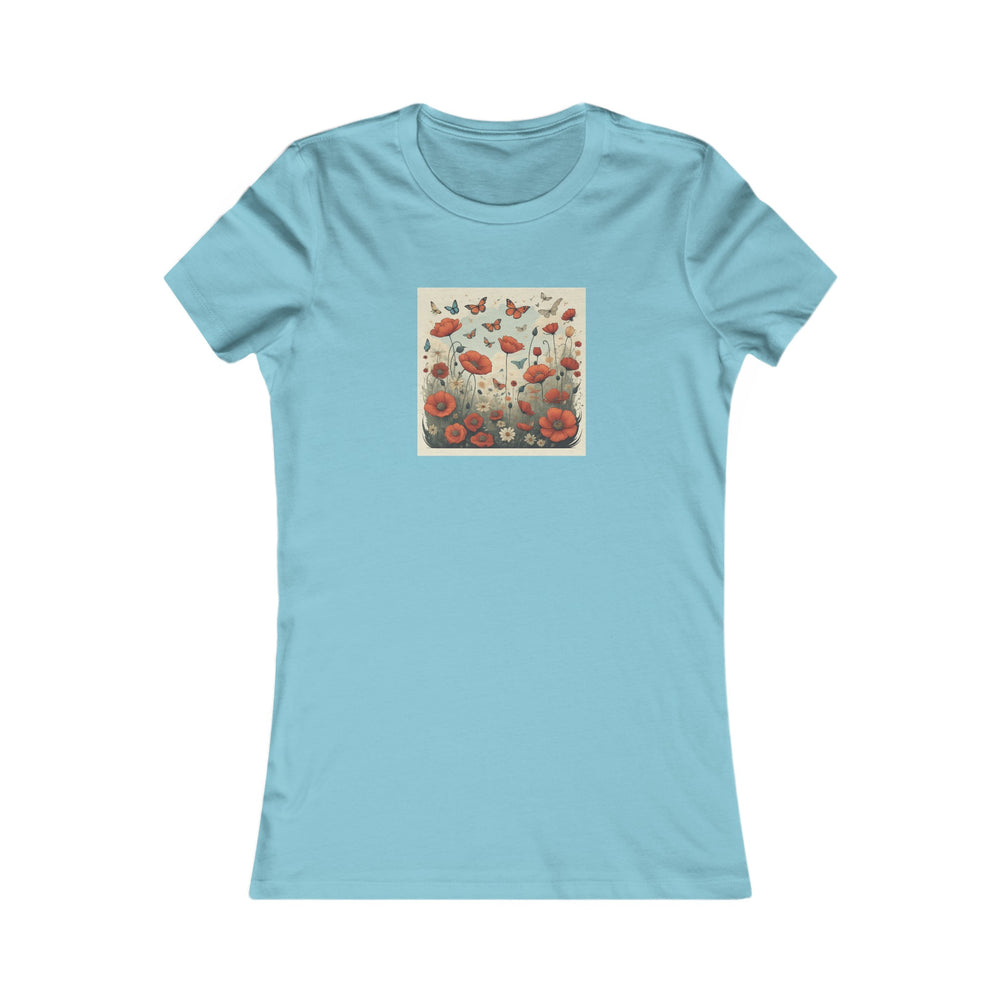 'Amongst the Poppies' Women's Favorite Cotton Premium Tee. Graphic, illustrative. Gardening and nature.