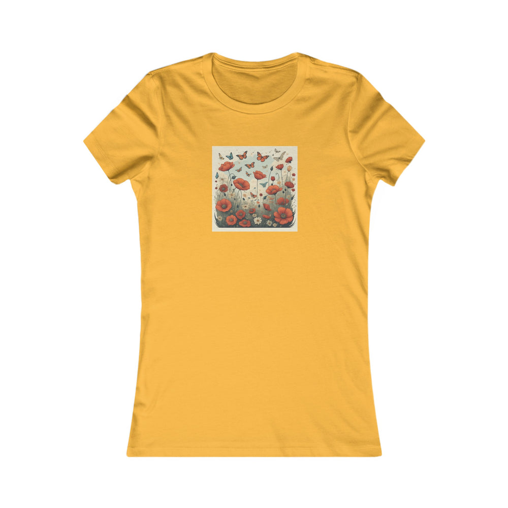 'Amongst the Poppies' Women's Favorite Cotton Premium Tee. Graphic, illustrative. Gardening and nature.