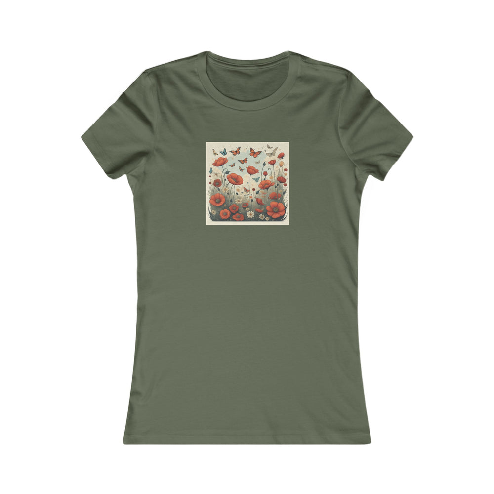 'Amongst the Poppies' Women's Favorite Cotton Premium Tee. Graphic, illustrative. Gardening and nature.