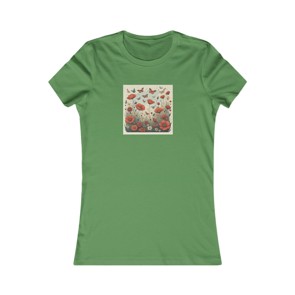 'Amongst the Poppies' Women's Favorite Cotton Premium Tee. Graphic, illustrative. Gardening and nature.