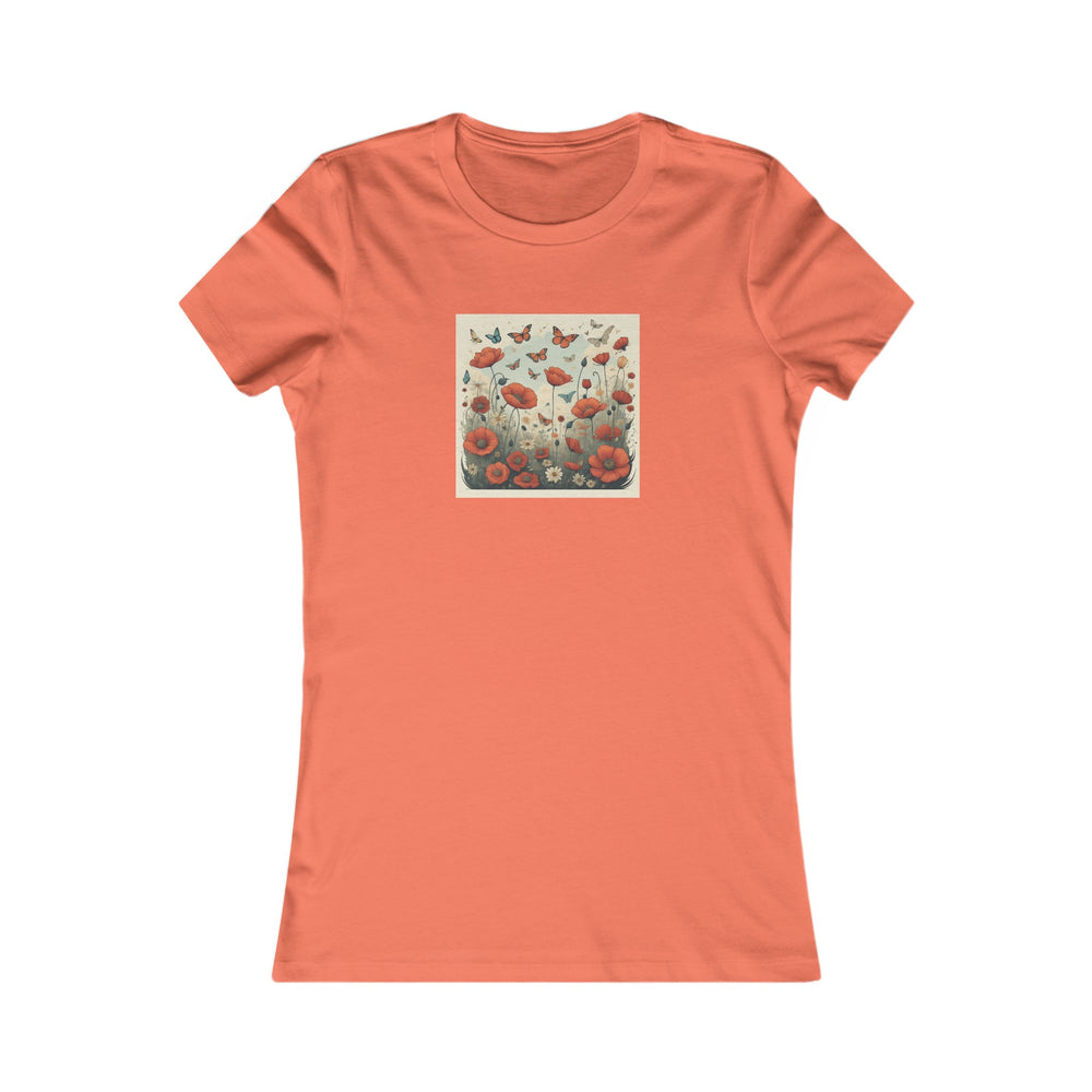 'Amongst the Poppies' Women's Favorite Cotton Premium Tee. Graphic, illustrative. Gardening and nature.