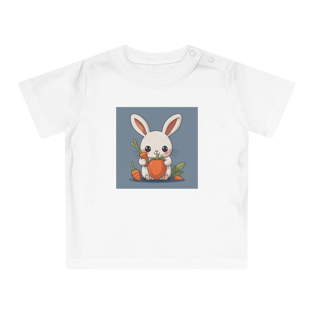 "Rabbit and Carrots" ORGANIC Baby T-Shirt Rabbit Cartoon Illustration Animal Kawaii Cute Graphic